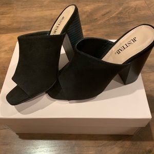 JustFab block heel peep-toe mules